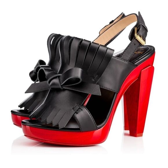 Christian Louboutin Soclogolfi 120 Fringe Platform Slingback Sandal Black Red 37 - Picture 4 of 4